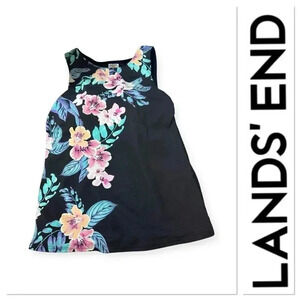 Lands End tankini black swimsuit top with hibiscus floral print